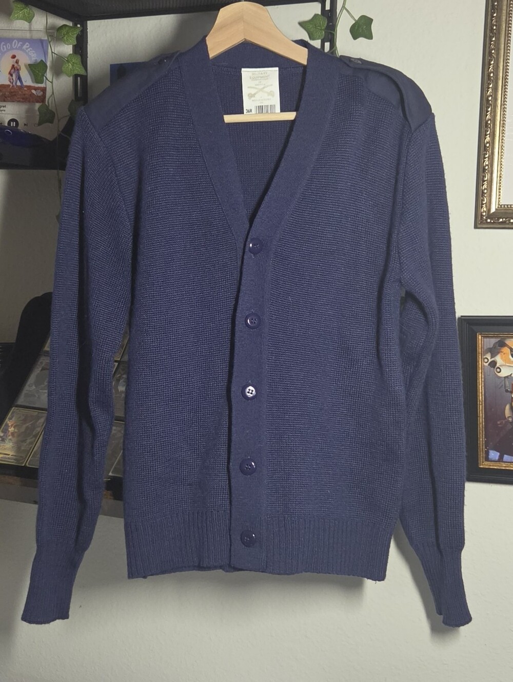 Vintage USAF Military Cardigan Sweater Navy Small 36R